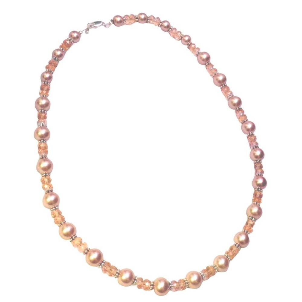 Pink champaign beaded glass necklace 897
